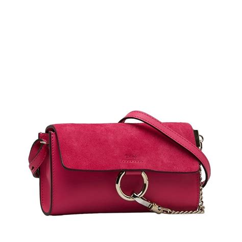 Pink Leather and Suede Small Faye Bracelet Crossbody Bag